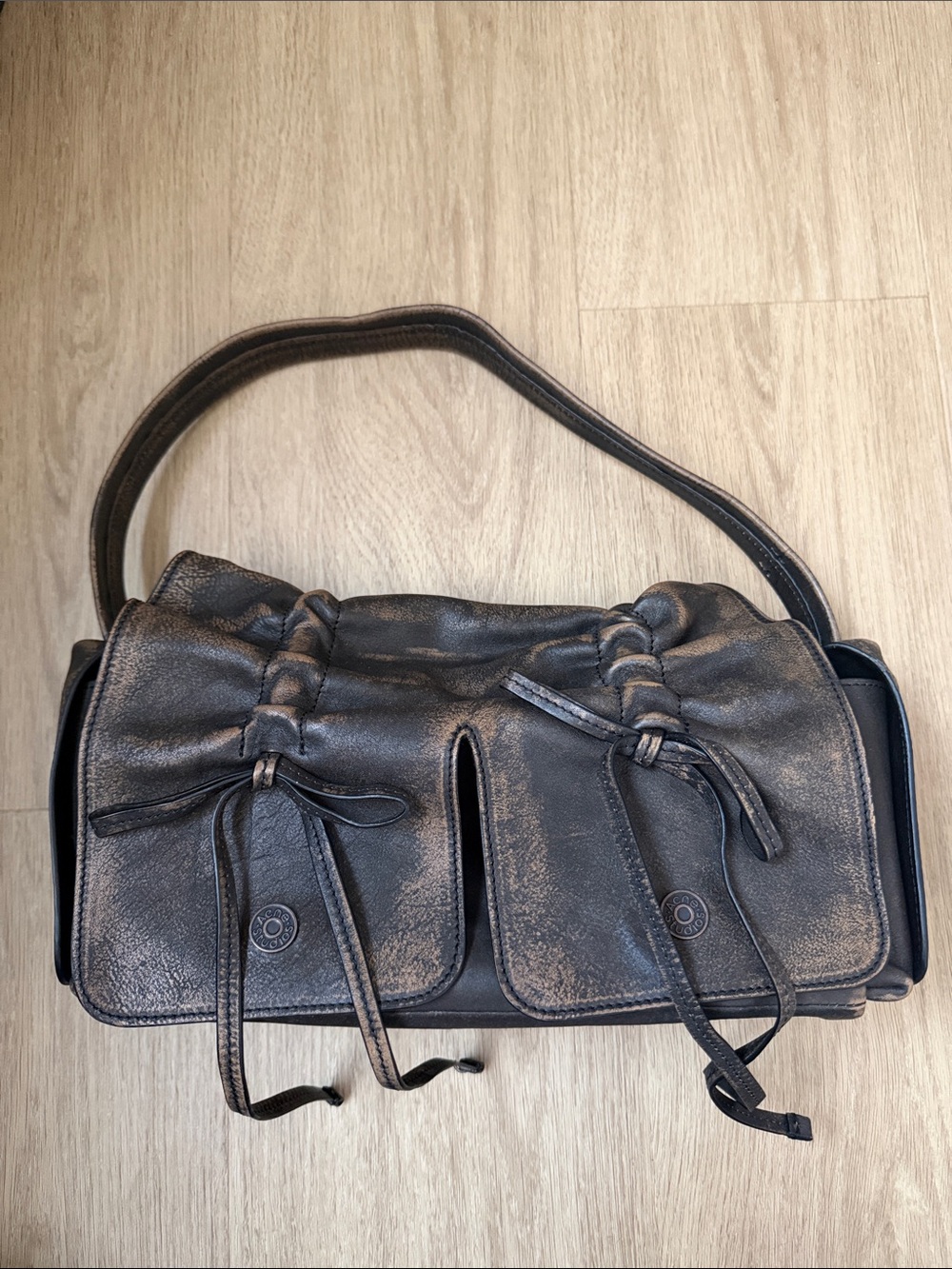 Acne Studios Multipocket Bow Cargo Brown Distressed Shoulder Bag - RARE 1st Ed!